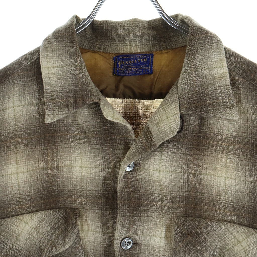 PENDLETON(ペンドルトン) 50S VINTAGE ヴィンテージ USA製 チェック ウールフランネル 長袖シャツ ブラウン/ベージュ