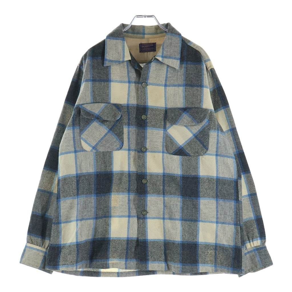 PENDLETON(ペンドルトン) 50S VINTAGE ヴィンテージ USA製 チェック ウールフランネル 長袖シャツ グレー/ブルー