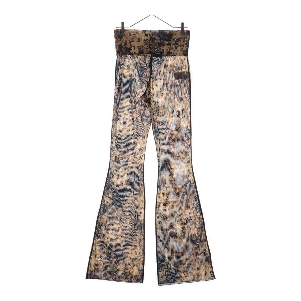 CHROME HEARTS(クロムハーツ) SHEER MESH DIMPLE クロス総柄シアーメッシュロングパンツ レディース ブラウン