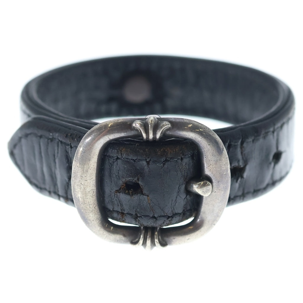 CHROME HEARTS(クロムハーツ) GUNSLINGER ガンスリンガー フローラルボール レザーブレスレット ブラック/シルバー BCA146
