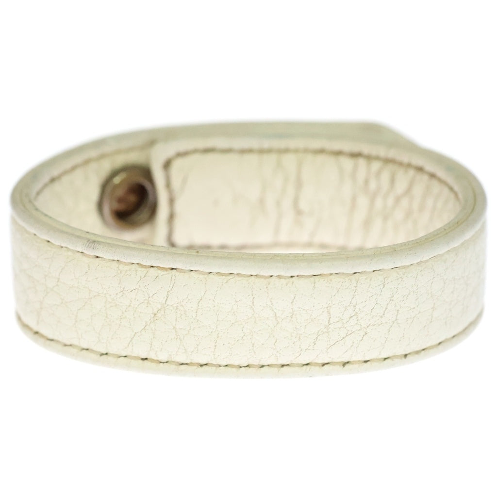 CHROME HEARTS(クロムハーツ) 3BTTN 2SNAP ピラミッドCHクロス ボタン3ボタン2スナップレザーブレスレット ホワイト/シルバー