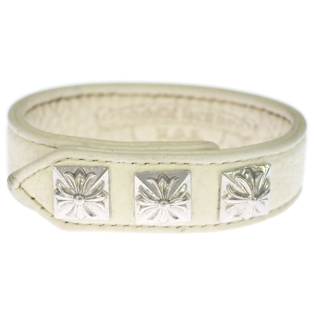 CHROME HEARTS(クロムハーツ) 3BTTN 2SNAP ピラミッドCHクロス ボタン3ボタン2スナップレザーブレスレット ホワイト/シルバー