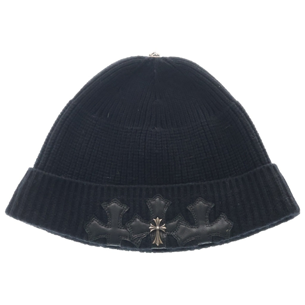 CHROME HEARTS(クロムハーツ) BEANIE BAIT & TACKLE 3セメタリーパッチCHクロス装飾ビーニーニットキャップ 帽子 ブラック/シルバー