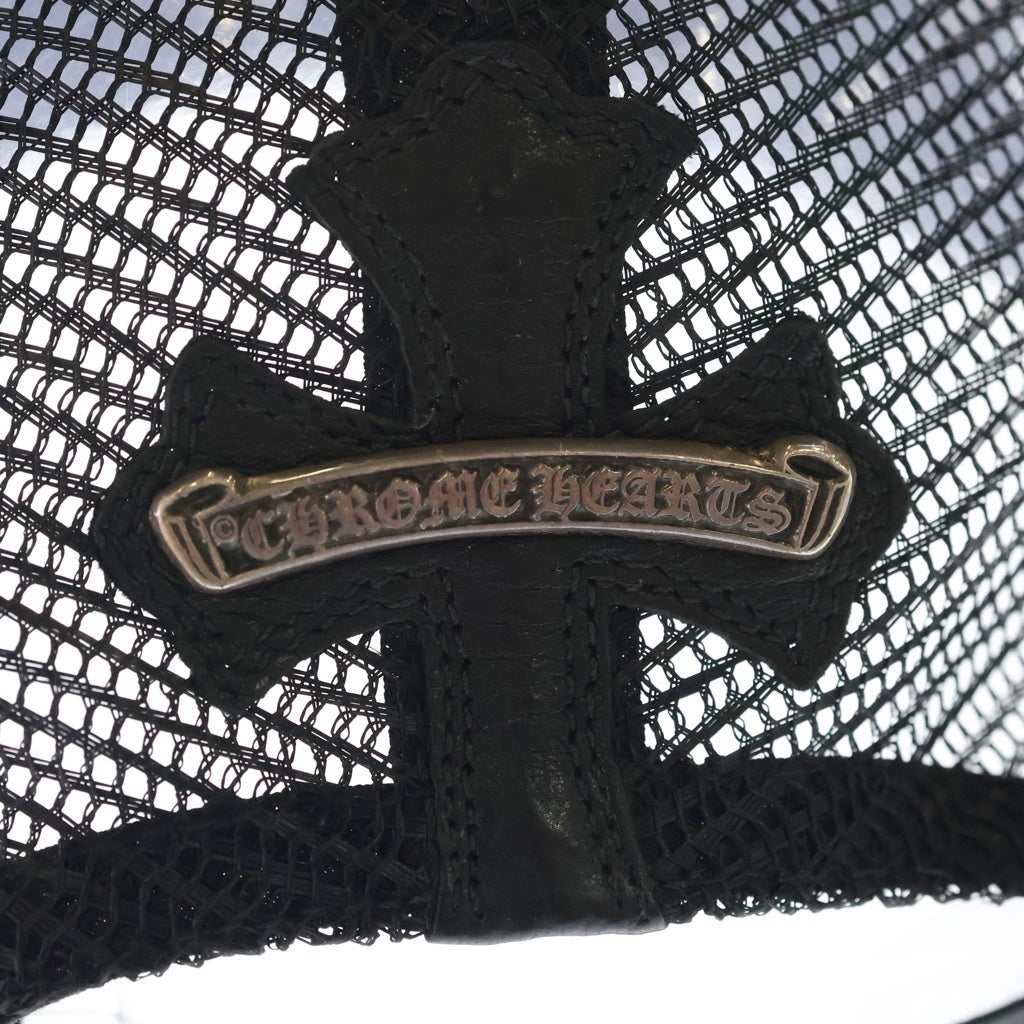 CHROME HEARTS(クロムハーツ) TRUCKER CAP CEME レザーセメタリークロスパッチ クロスボール付きメッシュキャップ 帽子 ブラック