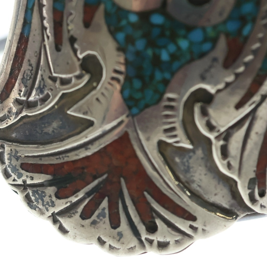 INDIAN JEWELRY(インディアンジュエリー) ナバホ族 HMIJ刻印 チップインレイサンダーバードバングル シルバー