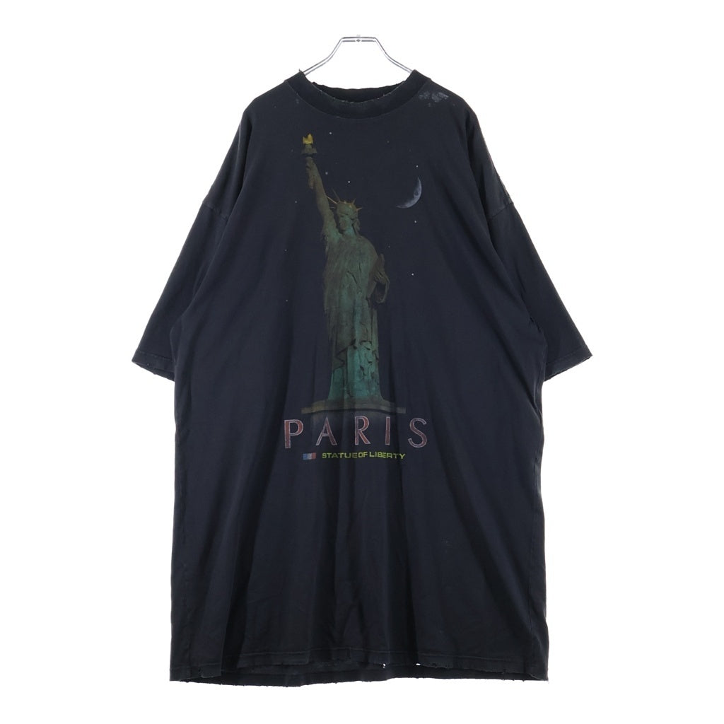 BALENCIAGA(バレンシアガ) 24AW PARIS LIBERTY 自由の女神 ヴィンテージ加工オーバーサイズプリント半袖Tシャツ 764235 TQVR9 ブラック