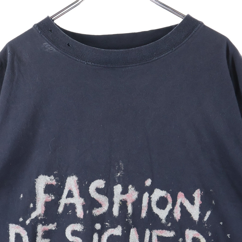 BALENCIAGA(バレンシアガ) 25SS Fashion Designer T-Shirt ヴィンテージラメ加工オーバーサイズプリント半袖Tシャツ 831305 TSVC5 ブラック