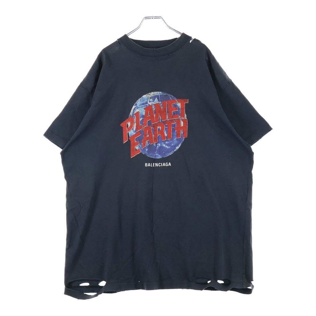 BALENCIAGA(バレンシアガ) 24AW PRANET EARTH OVERSIZED T-SHIRT プラネットアース ダメージ加工オーバーサイズ半袖Tシャツ 787349 TRVC9 ブラック