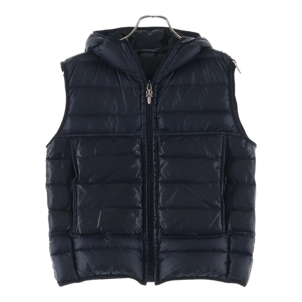CHROME HEARTS(クロムハーツ) JVP ナイロンレザー切り替えダガージップ リバーシブルフーデッドダウンベスト ブラック