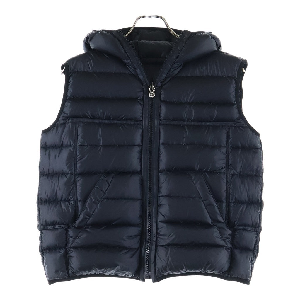 CHROME HEARTS(クロムハーツ) JVP ナイロンレザー切り替えダガージップ リバーシブルフーデッドダウンベスト ブラック