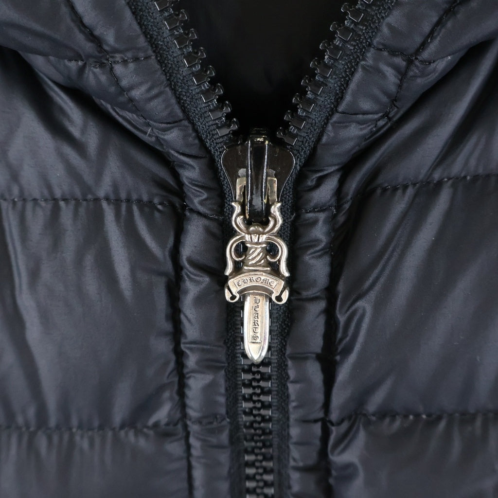 CHROME HEARTS(クロムハーツ) JVP ナイロンレザー切り替えダガージップ リバーシブルフーデッドダウンベスト ブラック