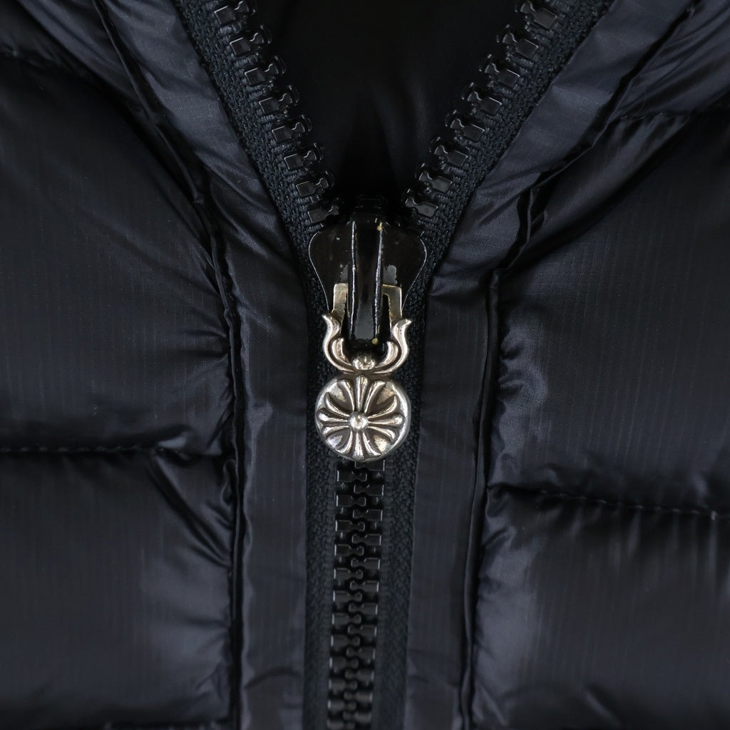 CHROME HEARTS(クロムハーツ) JVP ナイロンレザー切り替えダガージップ リバーシブルフーデッドダウンベスト ブラック