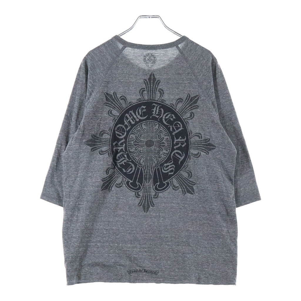 CHROME HEARTS(クロムハーツ) ホースシューフローラルクロスプリント ヘンリーネック七分袖Tシャツ カットソー グレー
