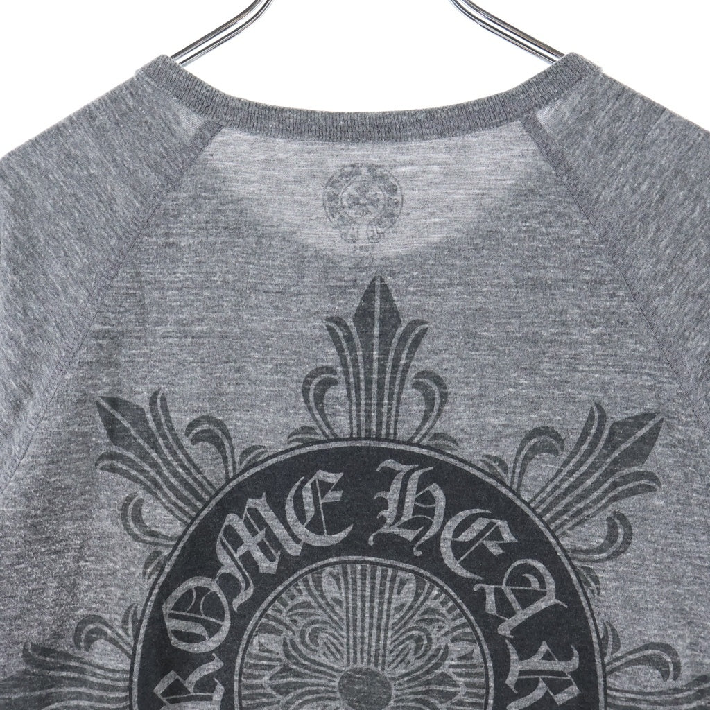 CHROME HEARTS(クロムハーツ) ホースシューフローラルクロスプリント ヘンリーネック七分袖Tシャツ カットソー グレー