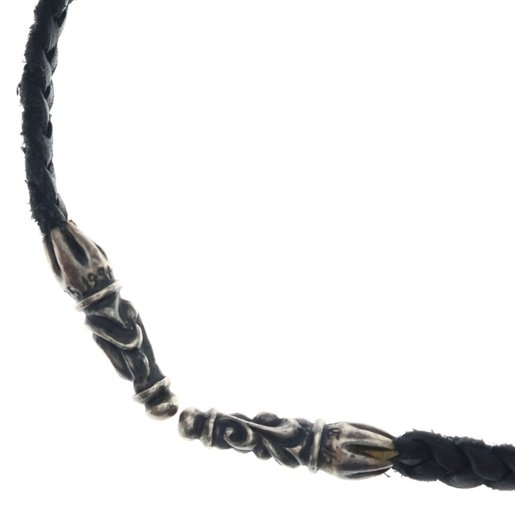 CHROME HEARTS(クロムハーツ) LEATHER BRAID スクロール レザーブレード ネックレス ブラック/シルバー