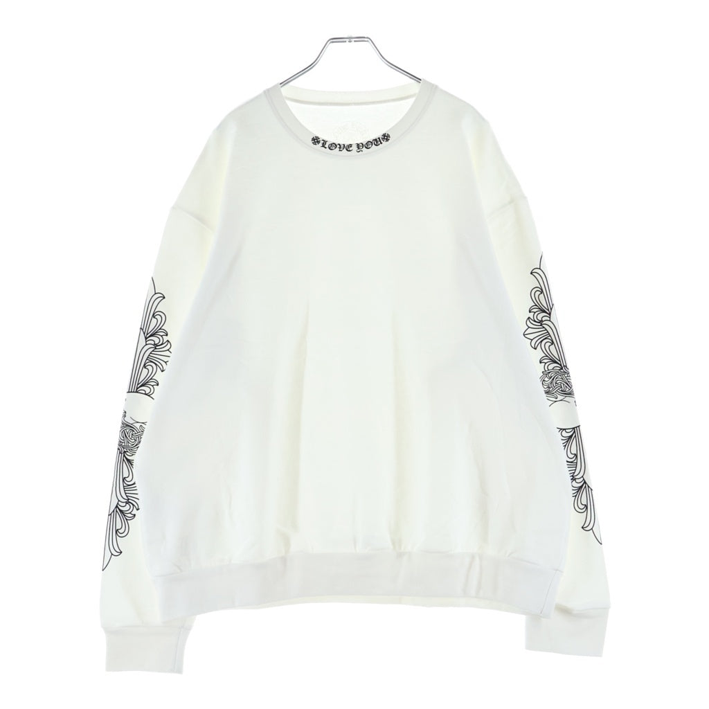 CHROME HEARTS(クロムハーツ) LOVE YOU NECK LOGO SWTSHRT ネックロゴ 袖フローラルプリントクルーネックスウェット ホワイト