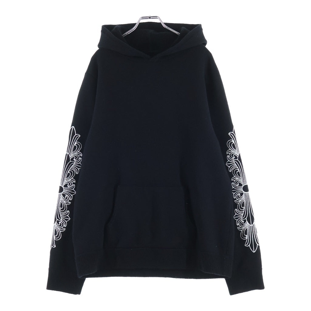 CHROME HEARTS(クロムハーツ) U LIFE SENTENCE 袖フローラル刺繍カシミアプルオーバーフーディーパーカー ブラック