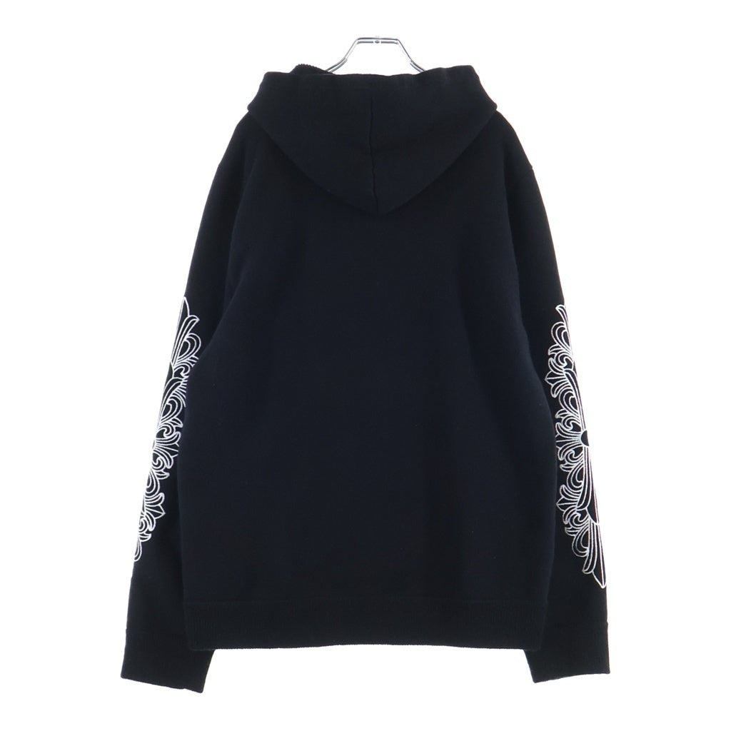 CHROME HEARTS(クロムハーツ) U LIFE SENTENCE 袖フローラル刺繍カシミアプルオーバーフーディーパーカー ブラック
