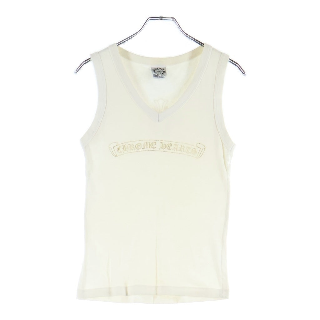 CHROME HEARTS(クロムハーツ) OLD S/S Tee Hairy Cross スクロールラベルプリント Vネックタンクトップ ホワイト レディース
