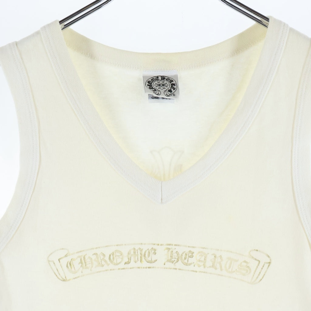 CHROME HEARTS(クロムハーツ) OLD S/S Tee Hairy Cross スクロールラベルプリント Vネックタンクトップ ホワイト レディース