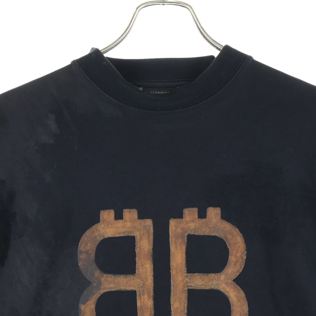 BALENCIAGA(バレンシアガ) 23AW BB Crypto Oversized T-Shirt クリプトロゴデストロイ加工オーバーサイズ半袖Tシャツ 739028 TOVN8 ブラック