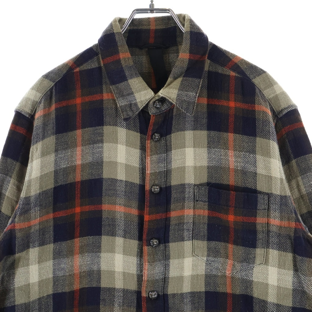 CHROME HEARTS(クロムハーツ) LOOSEENDS LS ルーズエンド 袖クロスパッチチェック長袖シャツ ベージュ/ネイビー