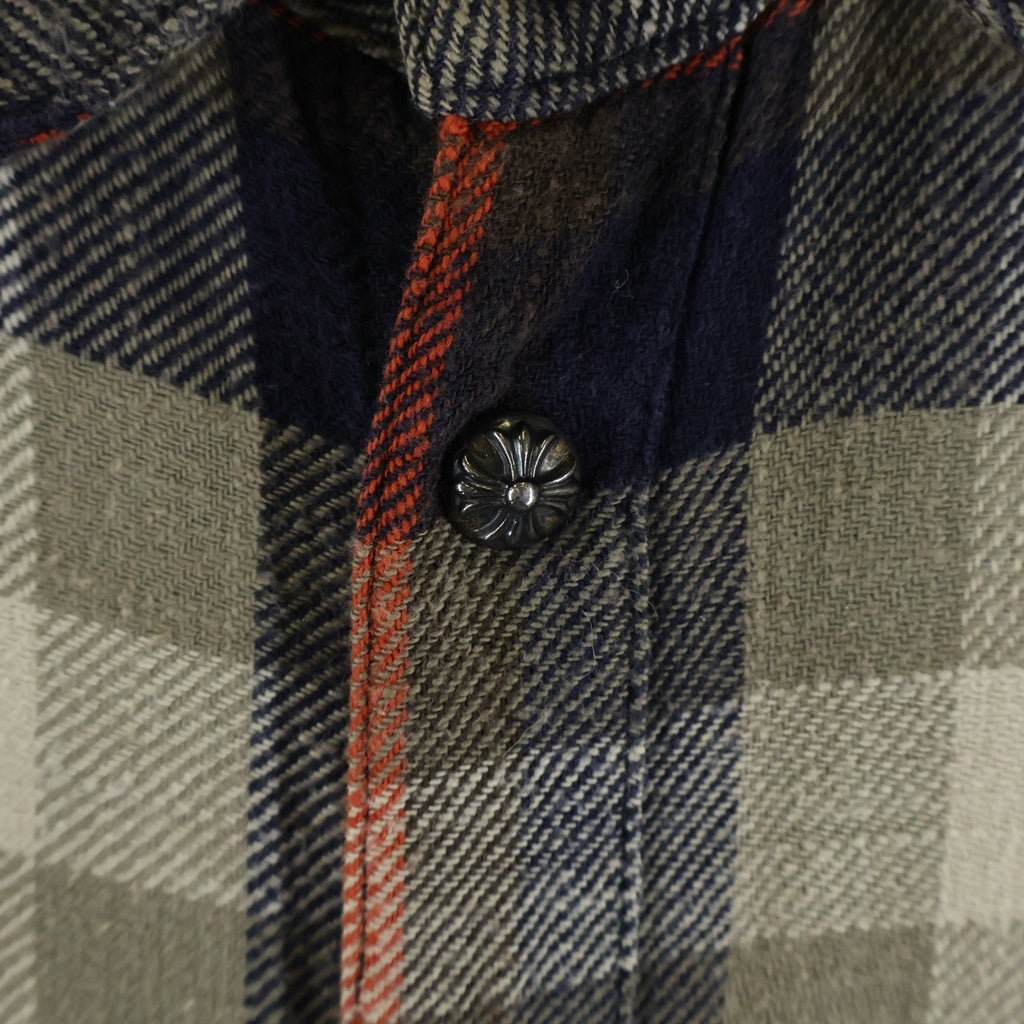 CHROME HEARTS(クロムハーツ) LOOSEENDS LS ルーズエンド 袖クロスパッチチェック長袖シャツ ベージュ/ネイビー