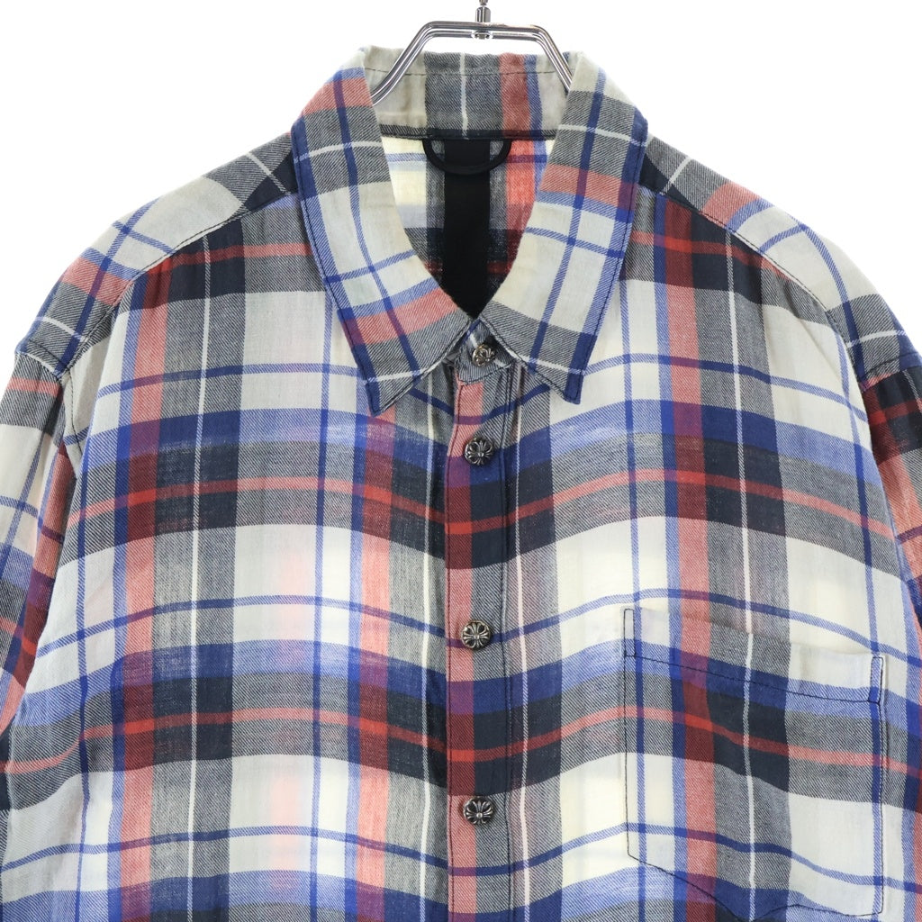 CHROME HEARTS(クロムハーツ) LOOSEENDS LS ルーズエンド 袖クロスパッチチェック長袖シャツ ホワイト/ブルー/レッド
