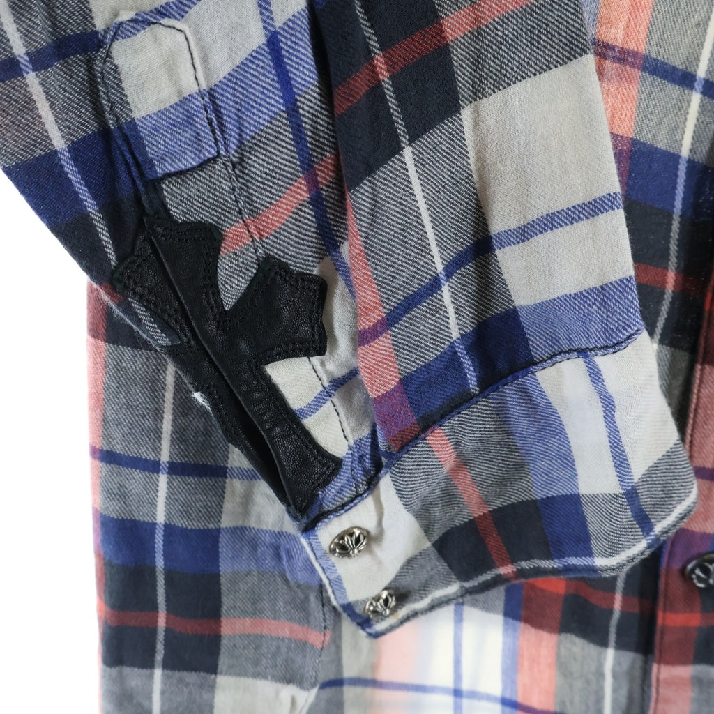 CHROME HEARTS(クロムハーツ) LOOSEENDS LS ルーズエンド 袖クロスパッチチェック長袖シャツ ホワイト/ブルー/レッド