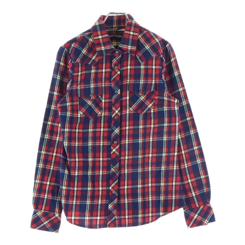 CHROME HEARTS(クロムハーツ) WESTN ウエスタン 袖クロスパッチチェック長袖シャツ レッド