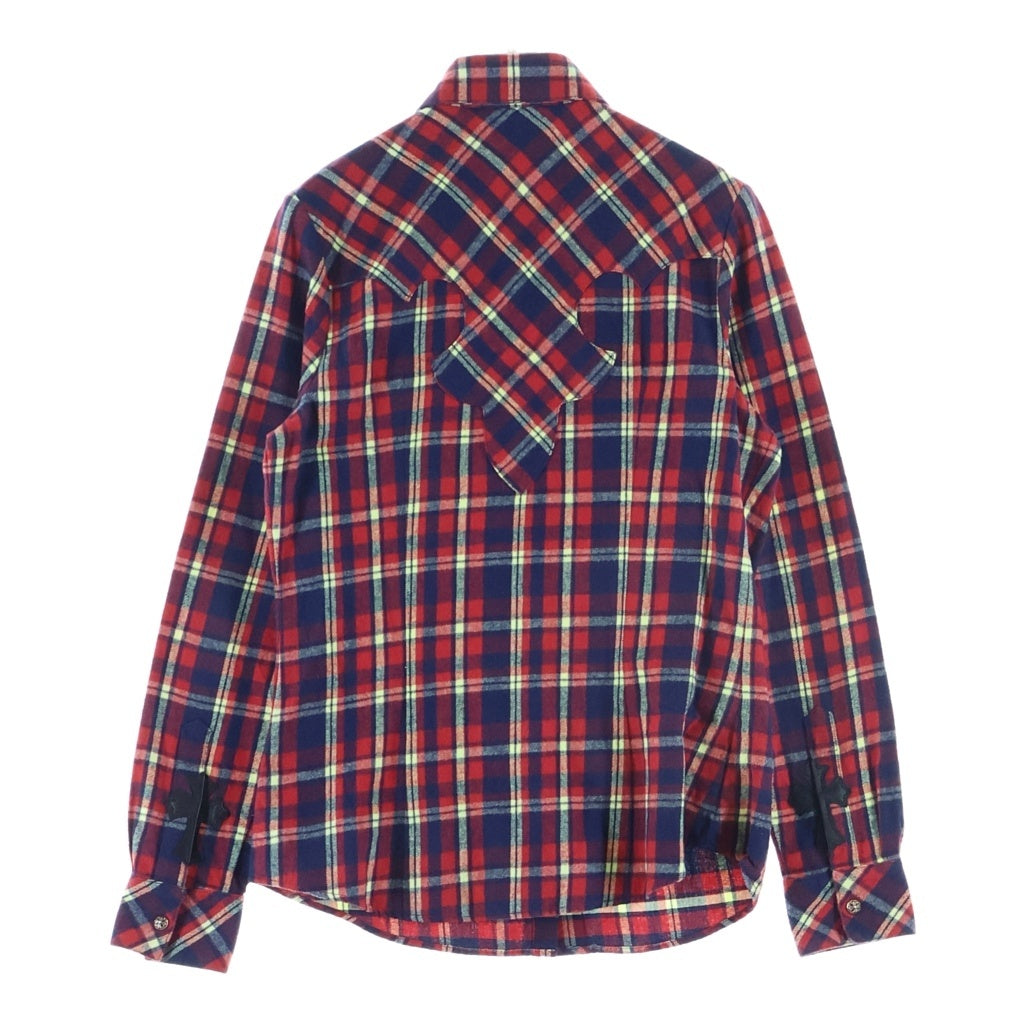 CHROME HEARTS(クロムハーツ) WESTN ウエスタン 袖クロスパッチチェック長袖シャツ レッド
