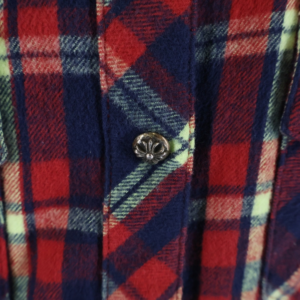 CHROME HEARTS(クロムハーツ) WESTN ウエスタン 袖クロスパッチチェック長袖シャツ レッド