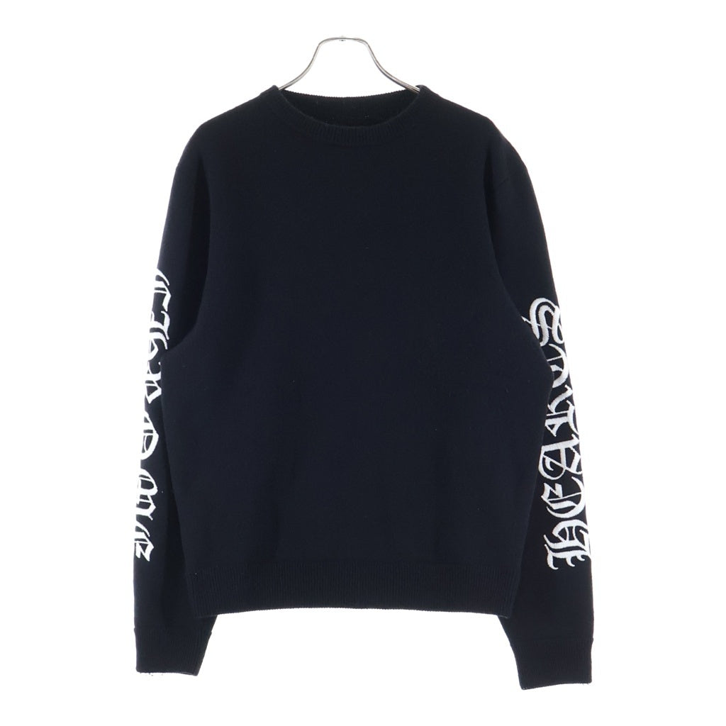 CHROME HEARTS(クロムハーツ) U LIFE SENTENCE 袖ロゴ刺繍カシミヤクルーネックニットセーター ブラック