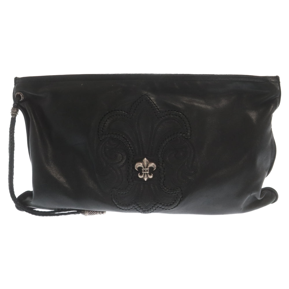 CHROME HEARTS(クロムハーツ) FLAT BAG W/SILVER BS FLEUR BSフレア フラット セカンドバッグ クラッチバッグ ブラック