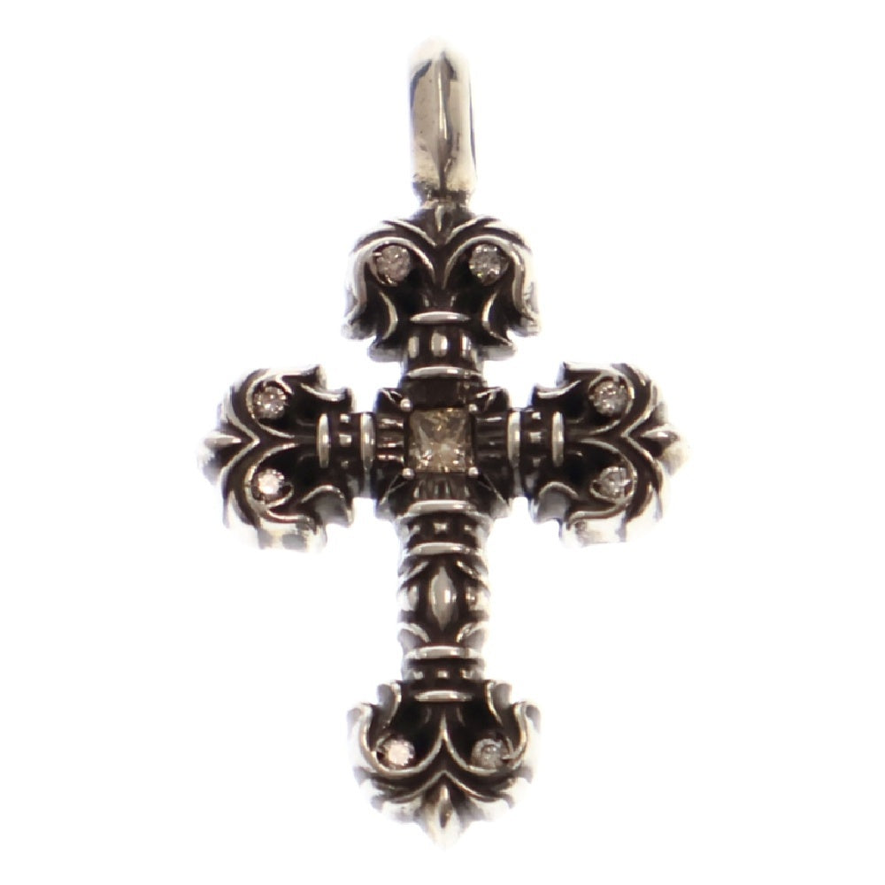 CHROME HEARTS(クロムハーツ) CHARM FILIGREE TINY P DMND タイニーフィリグリークロス PAVEダイヤ チャーム シルバーネックレストップ シルバー