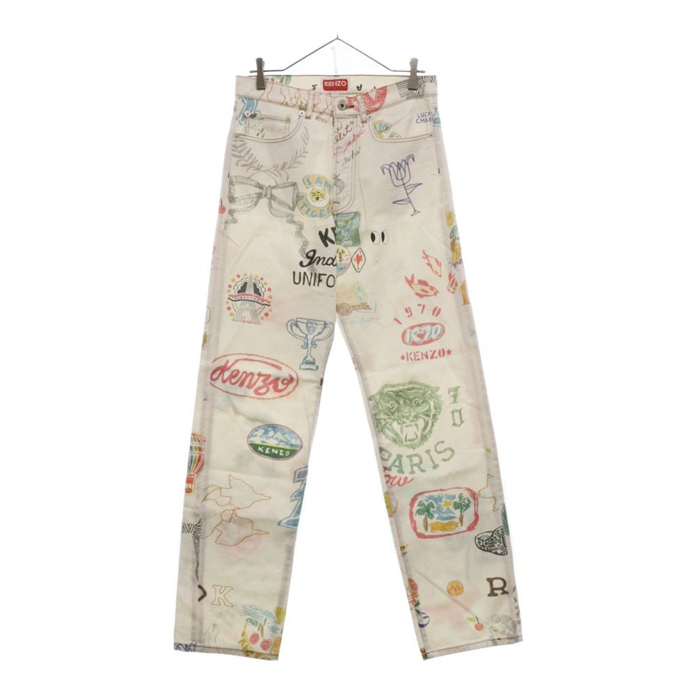KENZO(ケンゾー) Drawn Varsity ASAGAO JEANS FE55DP331913 アサガオ 総柄ペイントストレートレッグ デニムパンツ ホワイト