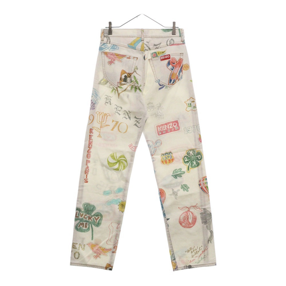 KENZO(ケンゾー) Drawn Varsity ASAGAO JEANS FE55DP331913 アサガオ 総柄ペイントストレートレッグ デニムパンツ ホワイト