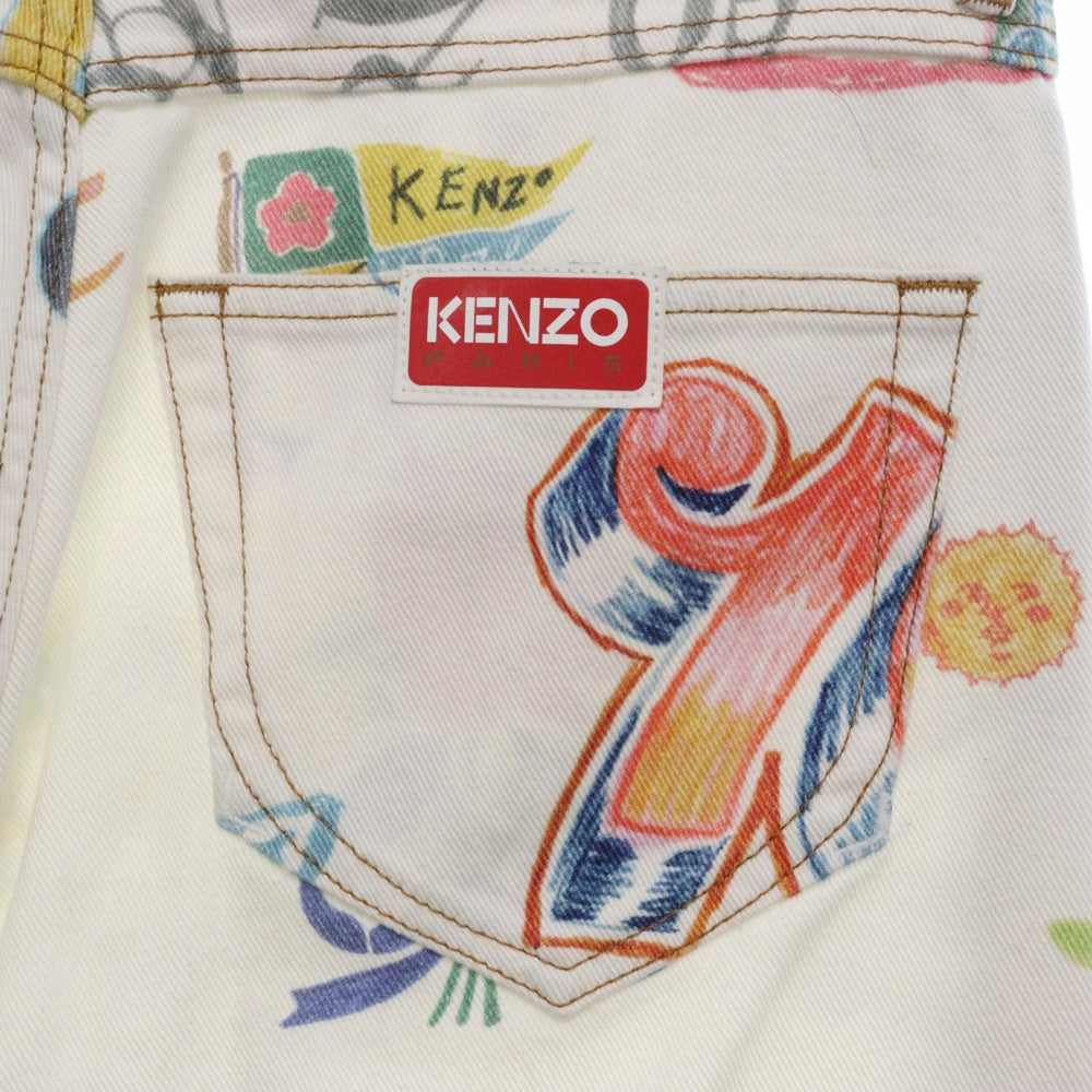 KENZO(ケンゾー) Drawn Varsity ASAGAO JEANS FE55DP331913 アサガオ 総柄ペイントストレートレッグ デニムパンツ ホワイト
