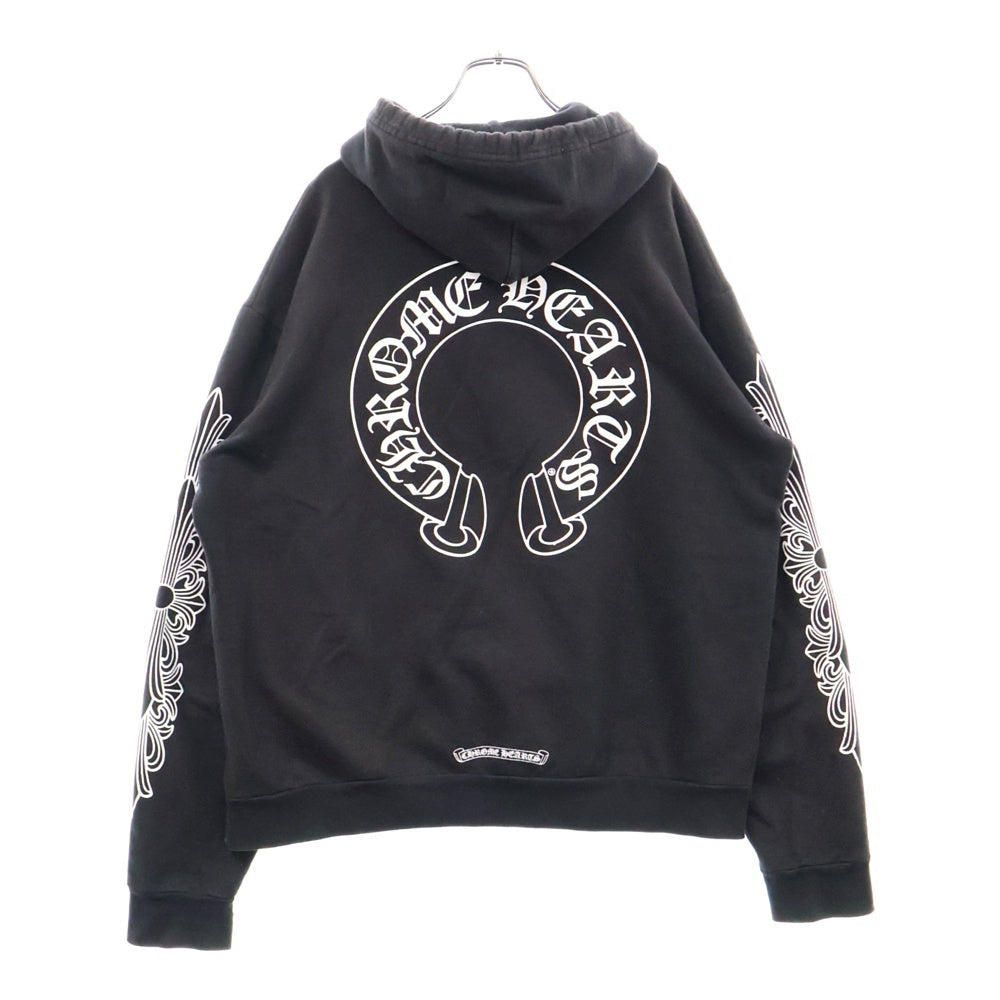 CHROME HEARTS(クロムハーツ) HORSESHOE PULLOVER HOODIE ホースシュープリント アームフローラル スウェットプルオーバーパーカー ブラック