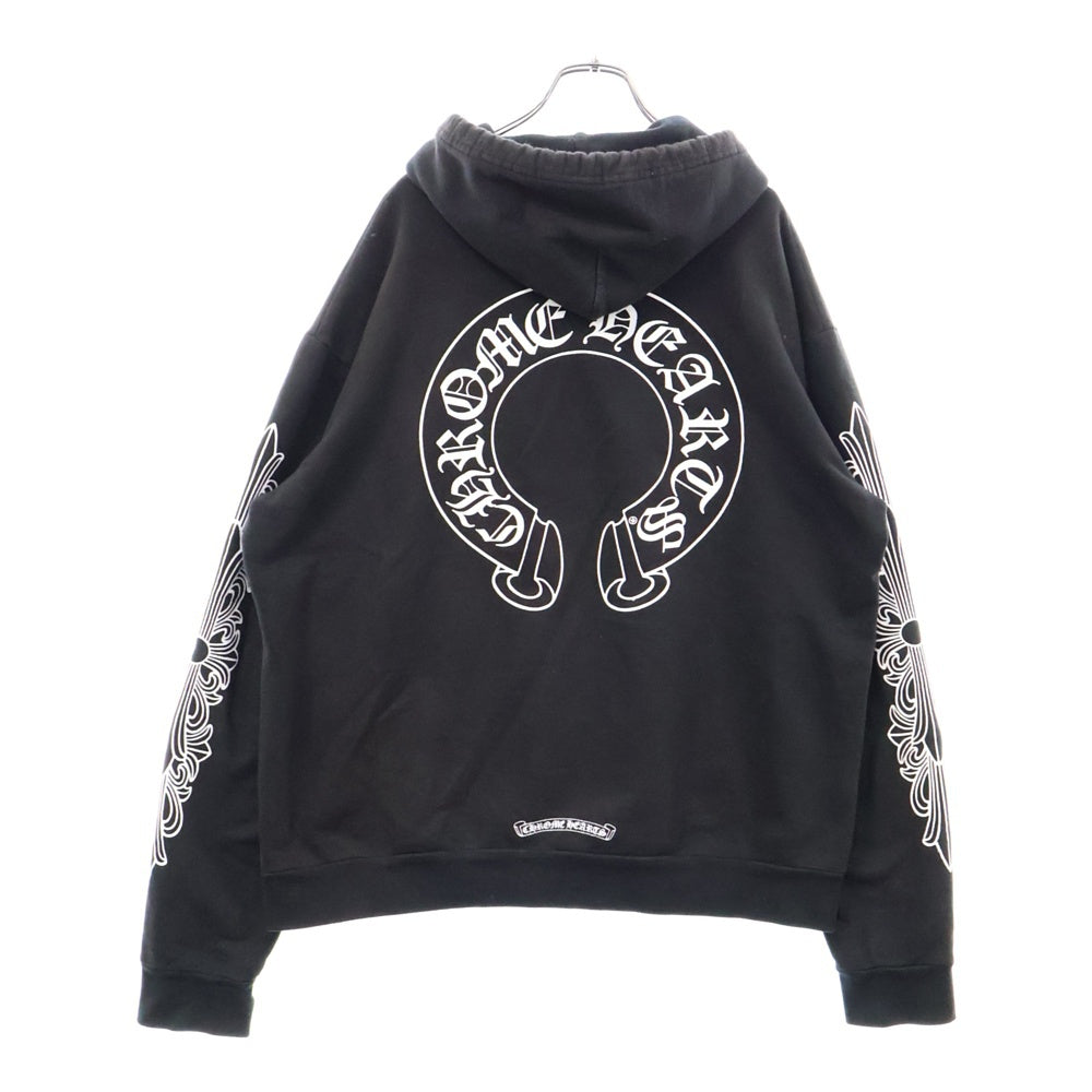 CHROME HEARTS(クロムハーツ) HORSESHOE PULLOVER HOODIE ホースシュープリント アームフローラル スウェットプルオーバーパーカー ブラック