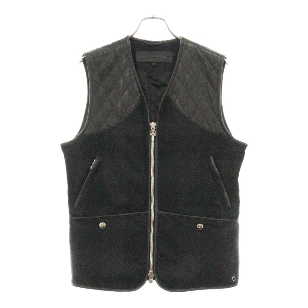 CHROME HEARTS(クロムハーツ) ウール切り替えクロスボールキルティングレザーベスト