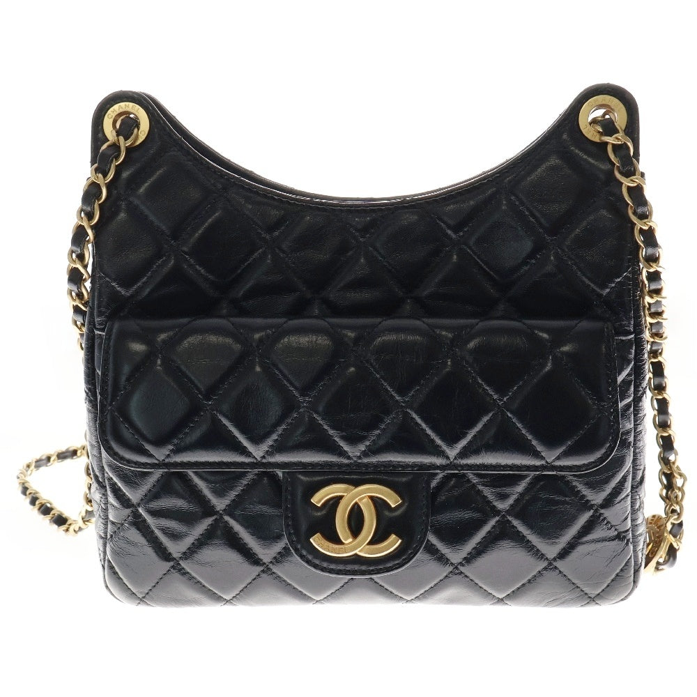 CHANEL(シャネル) Matelasse Hobo Bag マトラッセ ホーボー ショルダーバッグ ゴールド金具 ブラック