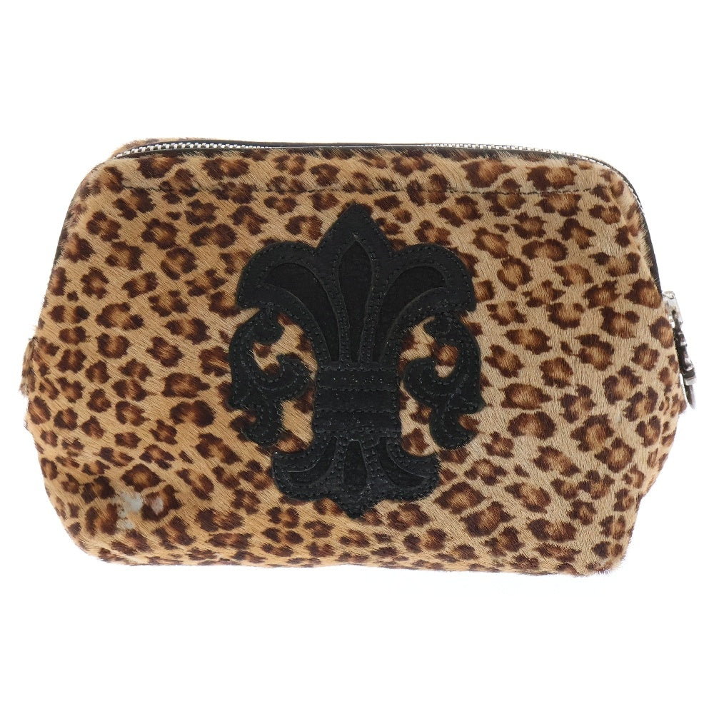 CHROME HEARTS(クロムハーツ) COSMETIC POUCH フレアパッチ ハラコ レオパード コスメポーチ ブラウン/ブラック