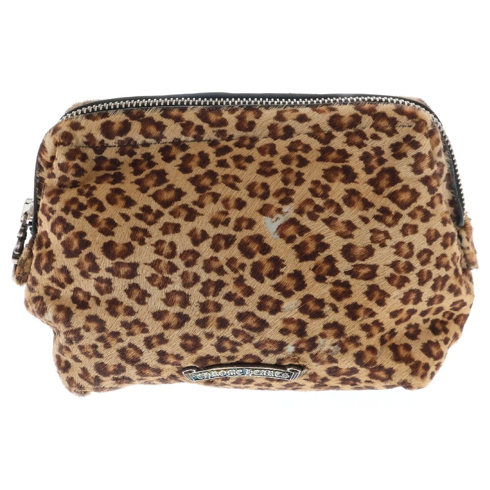 CHROME HEARTS(クロムハーツ) COSMETIC POUCH フレアパッチ ハラコ レオパード コスメポーチ ブラウン/ブラック