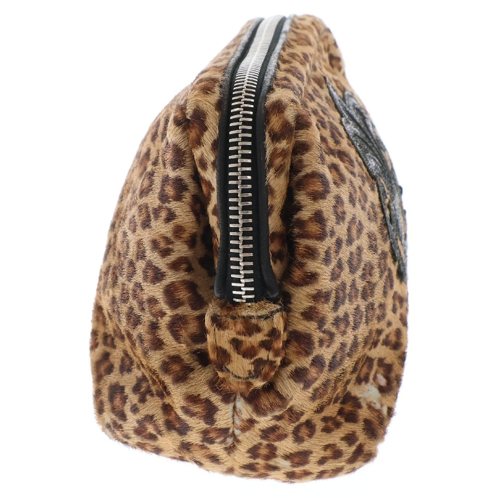 CHROME HEARTS(クロムハーツ) COSMETIC POUCH フレアパッチ ハラコ レオパード コスメポーチ ブラウン/ブラック