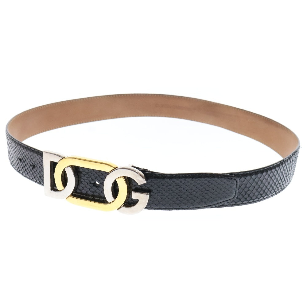 DOLCE & GABBANA(ドルチェアンドガッバーナ) DGロゴバックル パイソンレザー ベルト ブラック