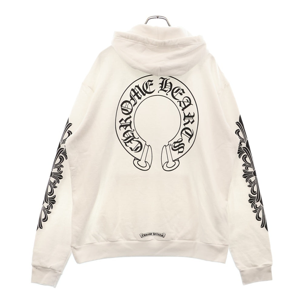 CHROME HEARTS(クロムハーツ) HORSESHOE PULLOVER HOODIE ホースシュー アームフローラル プリント スウェット プルオーバーパーカー ホワイト