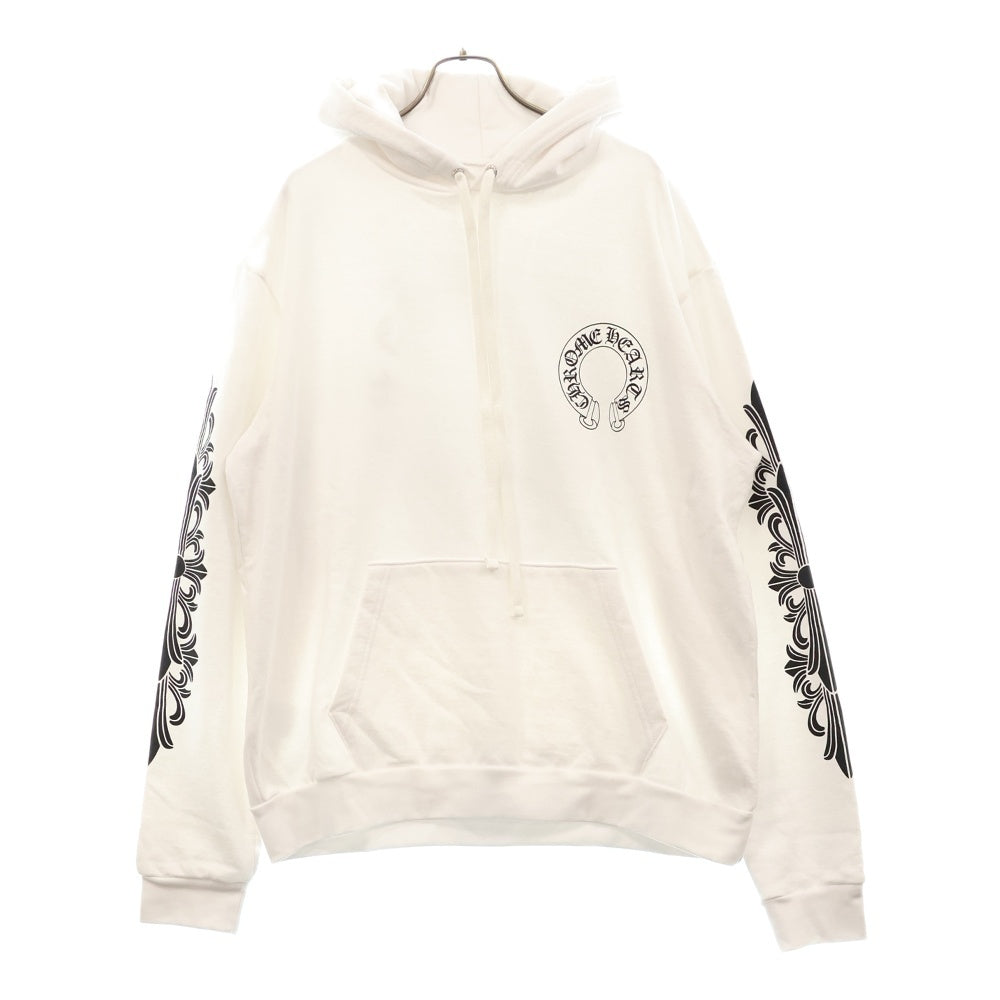 CHROME HEARTS(クロムハーツ) HORSESHOE PULLOVER HOODIE ホースシュー アームフローラル プリント スウェット プルオーバーパーカー ホワイト