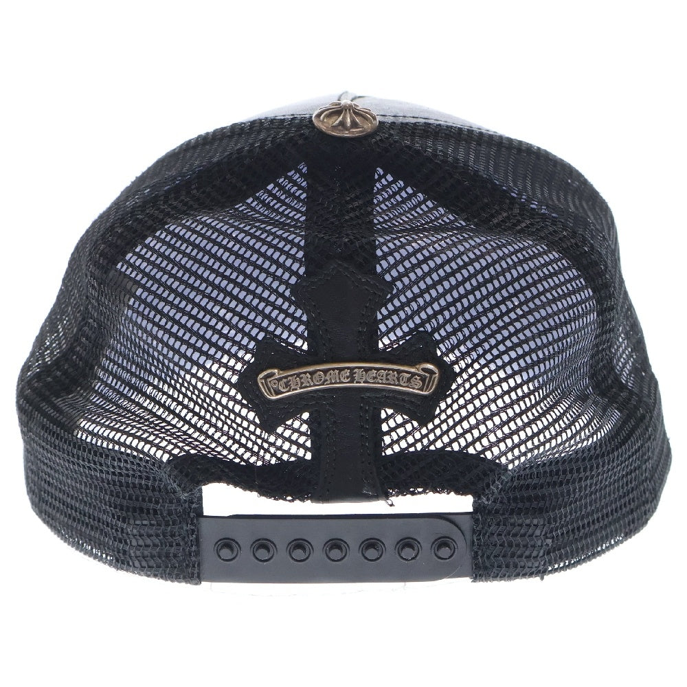 CHROME HEARTS(クロムハーツ) BS FLEUR LEATHER MESH CAP BSフレア スクロールラベル付き レザーメッシュキャップ ブラック