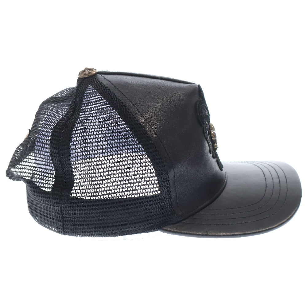 CHROME HEARTS(クロムハーツ) BS FLEUR LEATHER MESH CAP BSフレア スクロールラベル付き レザーメッシュキャップ ブラック